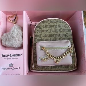 Juicy couture chestnut & pink mini backpack and keychain 🩷👛🔑✨ GIFT SET 🎁
